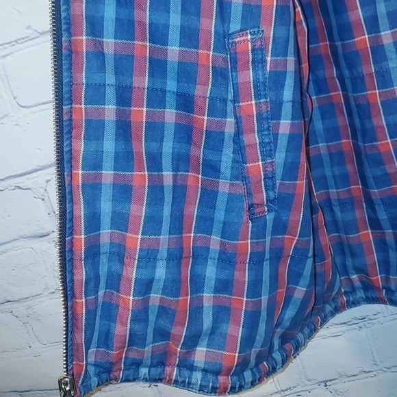 Vintage 90's Denim and Plaid Zip Up Midweight Reversible Coat w Zipper Sleeves - Picture 8 of 16